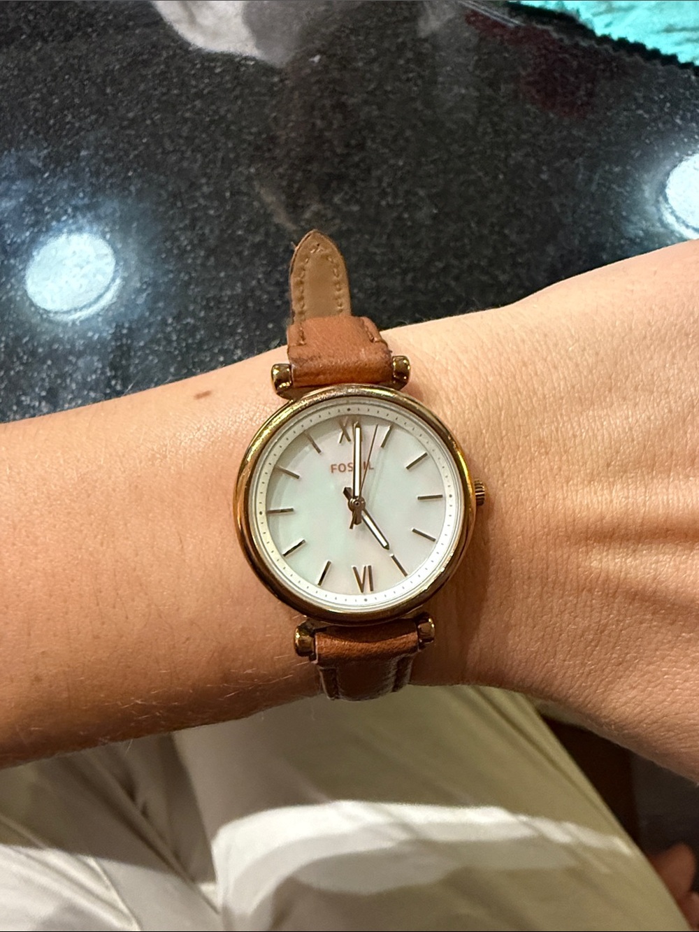 Fossil Women's Tan Leather Strap Gold-Tone Round Watch